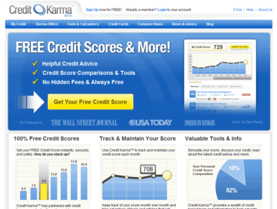 Screenshot of Credit Karma dashboard showing credit score range