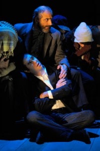 kiterunner_8web Baba (Thomas Fiscella), Amir (Barzin Akhavan) and ensemble (Adam Yazbeck, Wahab Shayek, Craig Piaget) in an oil tanker in San Jose Repertory Theatre’s World Premiere of The Kite Runner. Photo: Kevin Berne
