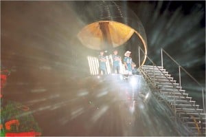 Bono and company descend from magic Lemon spaceship Lemon5