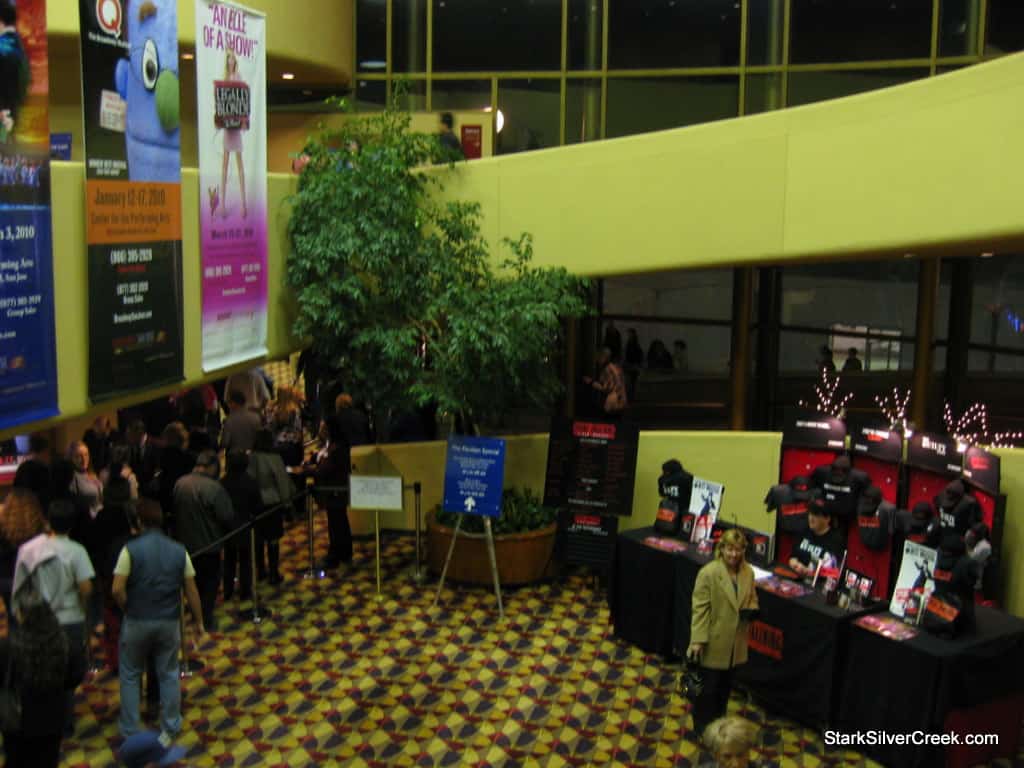 On right, the merchandise area. Among the goodies, t-shirts with statements such as "Totally Fucked" and a companion book ($44) which provides the history of the making of Spring Awakening. 