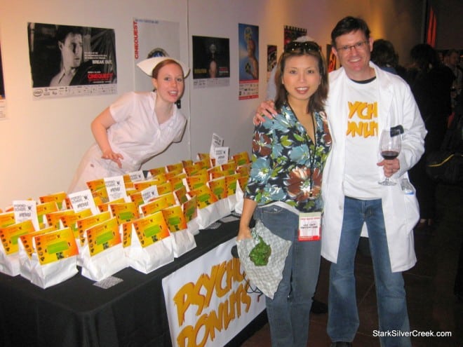 (l to r: Dylan (Psycho Nurse), Loni Kao Stark, Jordan Zweigoron (Chief Psycho). In my right hand, I am holding a green Maverick-inspired donut.