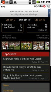 SportsTap NFL Page With SportsTap track your favorite teams