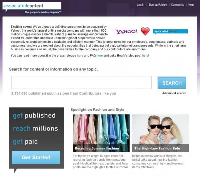 Associated Content Yahoo Deal