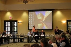 Dr. Vino fiddles with mic as The Godfather (Jim Concannon), and son (John Concannon) assess. Dr. Vino fiddles with mic as The Godfather (Jim Concannon), and son (John Concannon) assess.