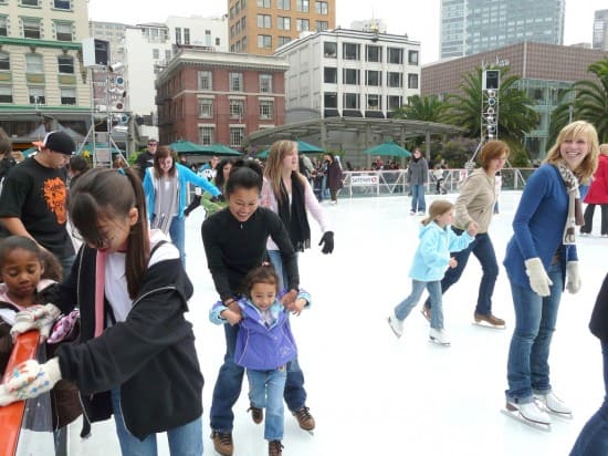 Families skating at the 2009 Safeway Holiday Ice Rink in Union Square Families skating at the 2009 Safeway Holiday Ice Rink in Union Square