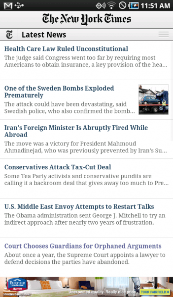 The New York Times Android app The New York Times Android app