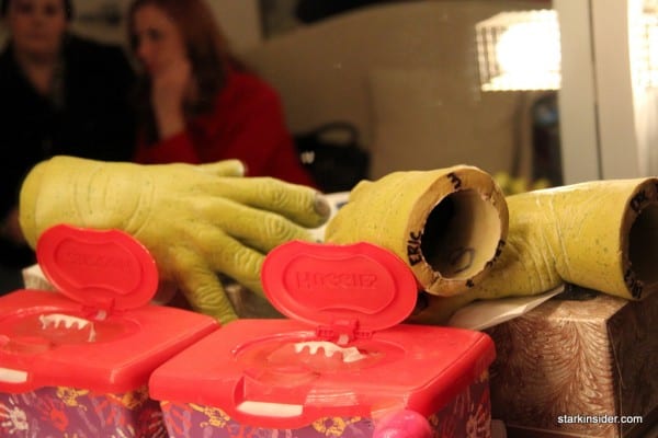 Shrek's hands... a nearby fan is used to keep them dry, kind of like hockey gloves! Shrek's hands... a nearby fan is used to keep them dry, kind of like hockey gloves!
