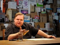 In The Last Cargo Cult at Berkeley Rep, master storyteller Mike Daisey spins an improbably true tale about our volcanic economy. Photo courtesy of kevinberne.com