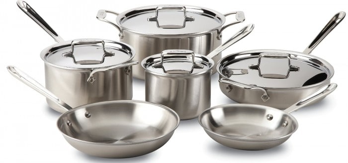 All-Clad BD005710-R D5 Brushed Stainless Steel 5-Ply Bonded Dishwasher Safe Cookware Set, 10-Piece, Silver All-Clad BD005710-R D5 Brushed Stainless Steel 5-Ply Bonded Dishwasher Safe Cookware Set, 10-Piece, Silver