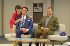 Lufthansa air hostess Gretchen shows Bertha how much she misses Bernard. Left - Right: Lynda DiVito, Jennifer Erdmann Lufthansa air hostess Gretchen shows Bertha how much she misses Bernard. Left - Right: Lynda DiVito, Jennifer Erdmann