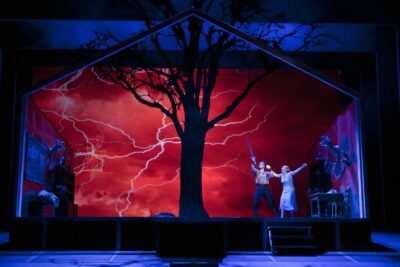 Brandon Jovanovich (Siegmund) and Anja Kampe (Sieglinde) with Nothung.