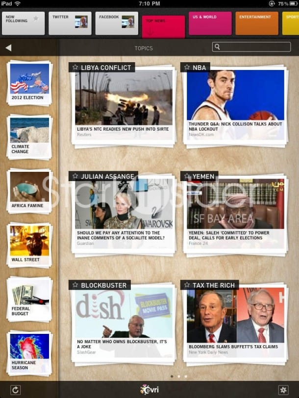 Evri for iPad - Home Screen Evri for iPad - Home Screen