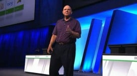 Steve Ballmer giving keynote at BUILD 2011 in Anaheim, California. Steve Ballmer giving keynote at BUILD 2011 in Anaheim, California.