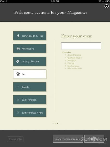 Zite - Topic selection Zite - Topic selection
