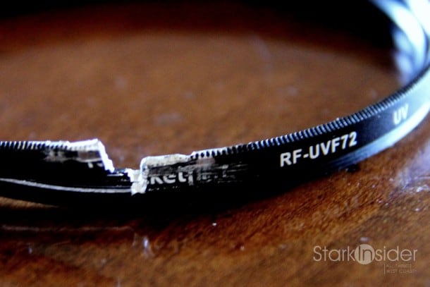 Notch on filter ring - be careful not to cut too deep or you may damage the threads on the lens. Notch on filter ring - be careful not to cut too deep or you may damage the threads on the lens.