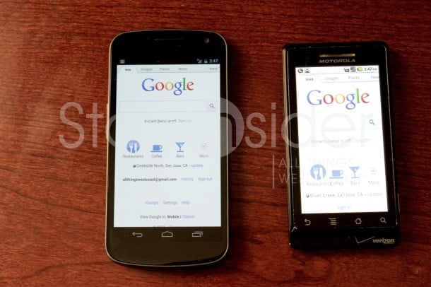 Web browsing on Galaxy Nexus vs. Motorola Droid Web browsing on Galaxy Nexus vs. Motorola Droid