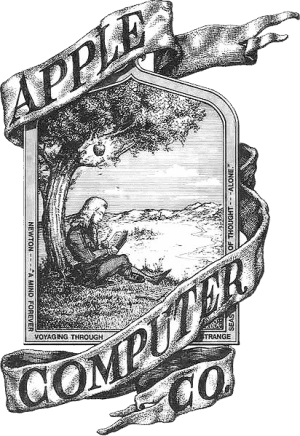 Apple Computer First Logo Isaac Newton under tree