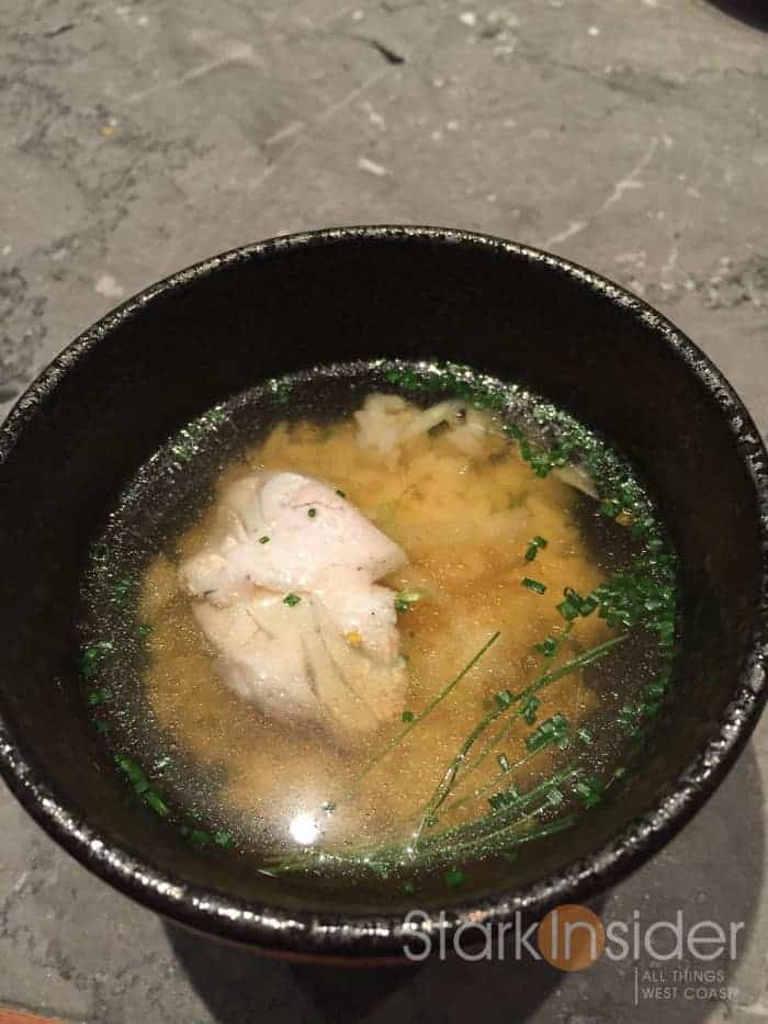 Consomme with Rice and Snapper. I know this is a palate cleanser after a rich dish of Wagyu beef. However, it was underwhelming. For example, I've had Chef Charles Phan's noodle soup after many rich dishes at Pebble Beach Food & Wine and I'm reminded of how something so simple can really shine. Or Nong's Khao Man Gai after a series of buttery snacks from Portland food trucks. This dish did not do this for me. The snapper also seemed slightly overcooked.