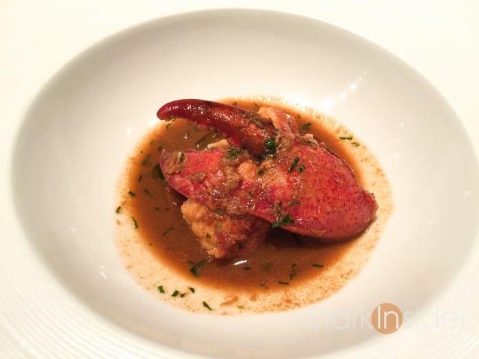 Braised Canadian Lobster with Tarragon. I really enjoyed this dish. While the lobster was good, it was the sauce of preserved Meyer lemon and tarragon which I enjoyed the most. I was brought a side of bread to soak up all the juices.