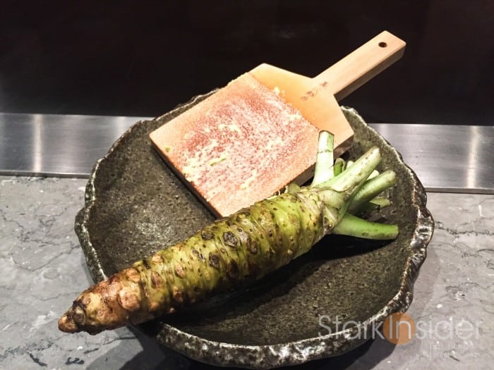 Having gone to many Japanese restaurants where the wasabi was churned from green powder, it was a special treat to see fresh wasabi. This piece of wasabi took over 2 years to grow and like a fine wine, the location and quality of the water has an impact on the taste. Chef Tetsuya has sourced this from the Shizuka prefecture. Seems like you have to know the specific wasabi farmers to get the really good stuff.