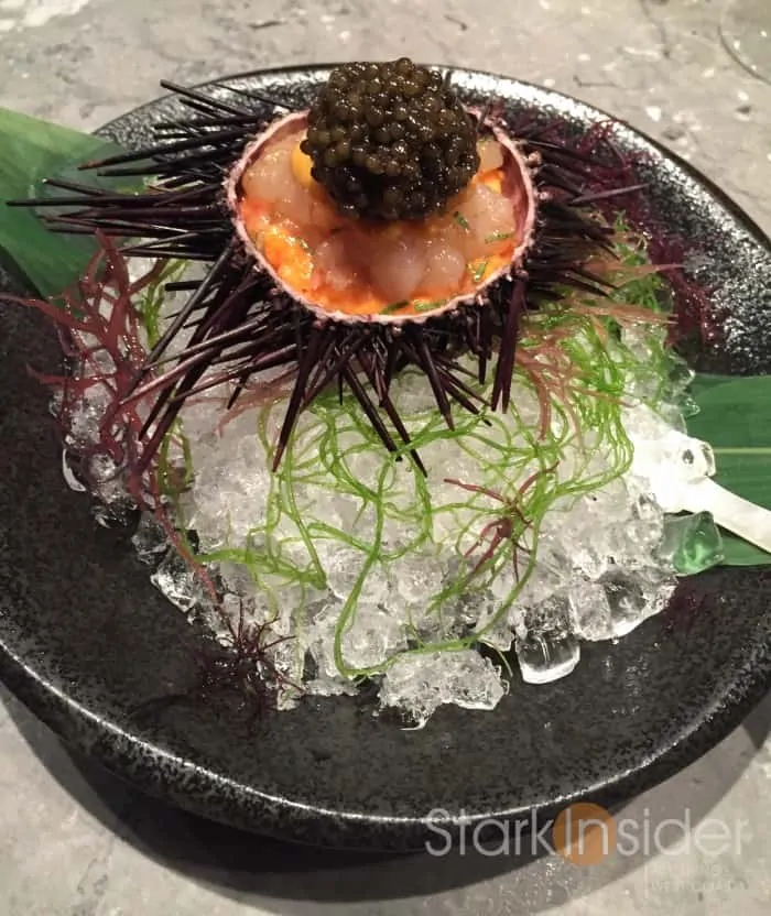 Marinated Botan Shrimp with Sea Urchin and Oscietra Caviar. This is Chef Tetsuya's signature dish. The shrimp is sourced from Canada, sea urchin from Japan and caviar from France. Given that Waku Ghin is in Singapore, this is quite the feat. The presentation is stunning and thoughtful. For example, the mother of pearl spoon one uses to eat this dish is chilled in ice. I thought the coolness of the spoon somehow made this indulgent trio evermore luxurious. Some have noted that this dish which pairs 3 great ingredients requires little culinary skill for a restaurant which is suppose to showcase culinary mastery to command such prices. I disagree. I think true art also requires understanding of restraint and balance. Why adulterate a perfect combination? Chef Jason also shared with me that the marination of the shrimp is key. There are key ingredients that go into this to make sure the flavors and richness of the sea urchin does not overpower the delecate flavors of the shrimp. From texture to taste to style, I could easily see why this is the signature dish.