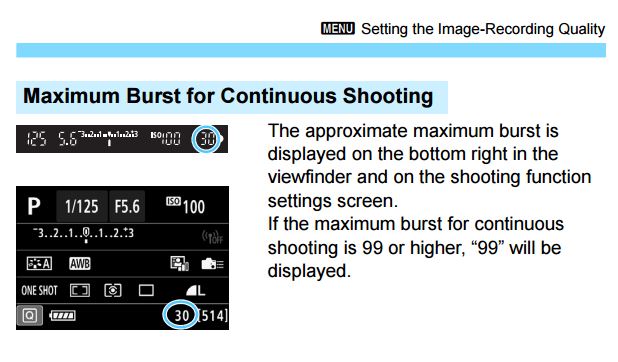 Canon 80D Maximum Burst for Continuous Shooting