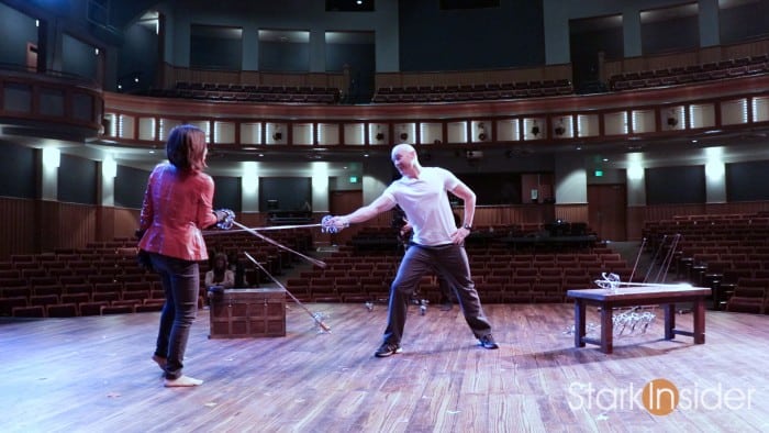 Loni Stark with Jonathan Rider on set of Cyrano