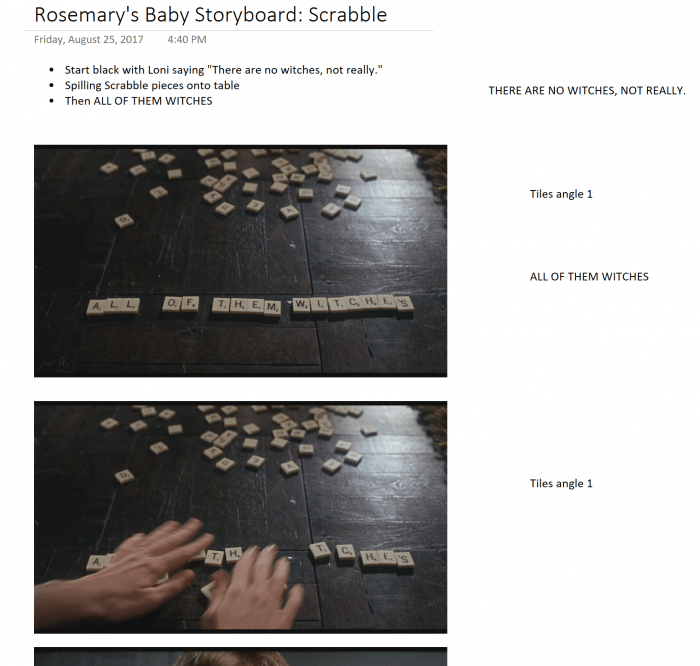 Rosemary's Storyboard Analysis for Scrabble Scene