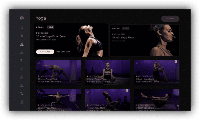 Workout classes on the Peloton app