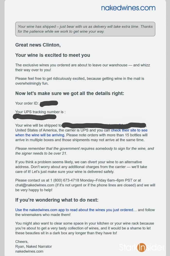 Naked Wines order confirmation - Stark Insider