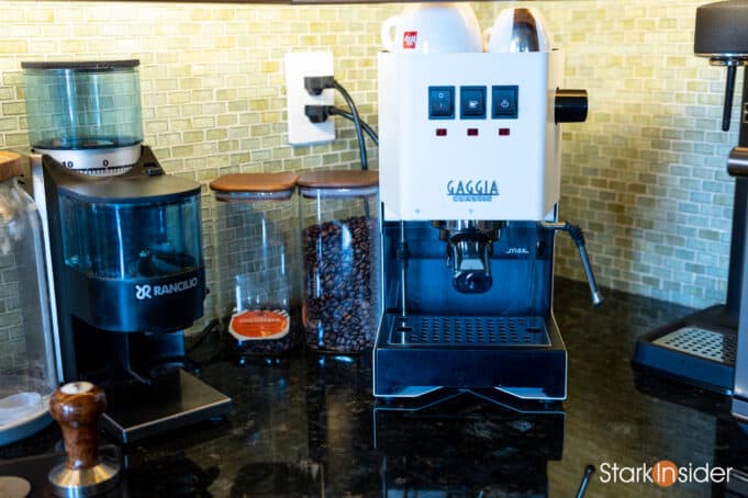 Gaggia Classic Pro - On kitchen counter with grinder