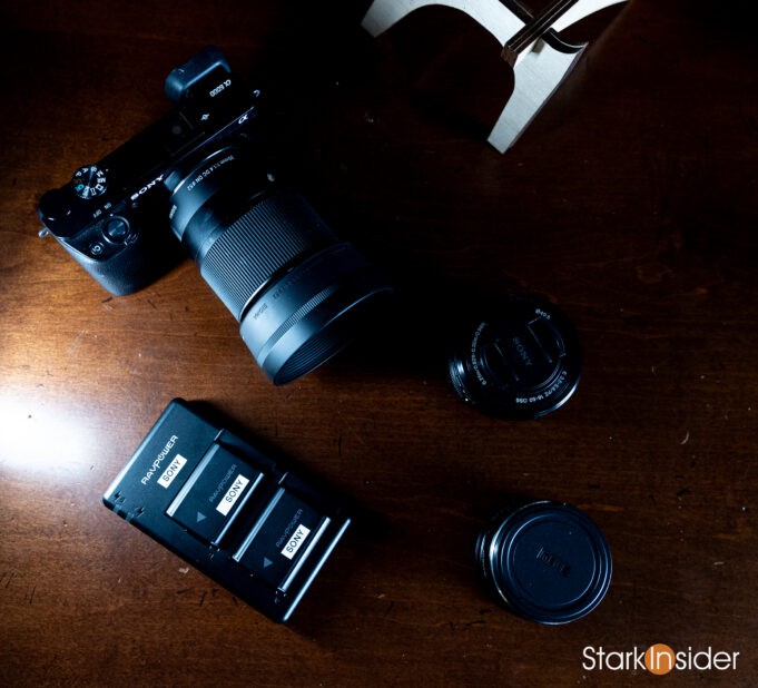 Sony a6000 ready for travel with lenses and batteries