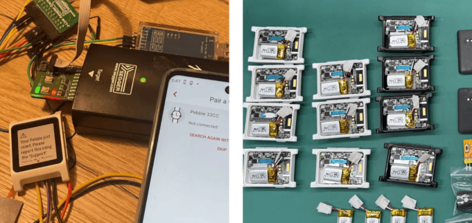 Left: Core 2 Duo running PebbleOS - Right: Engineering samples (Eric Migicovsky)