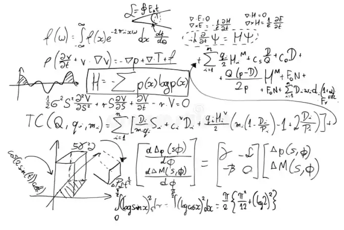 Handwritten page filled with complex mathematical and physics equations.