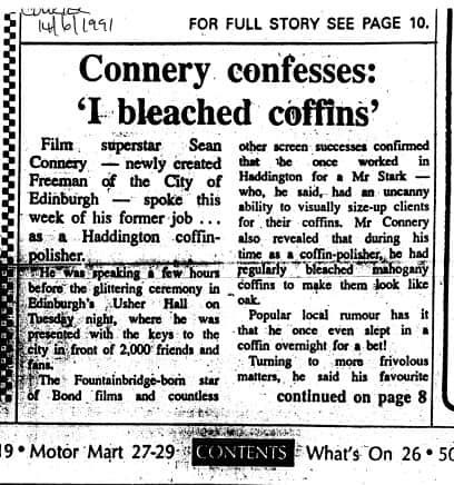 Sean Connery Confesses: "I bleached coffins" Sean Connery Confesses: "I bleached coffins"