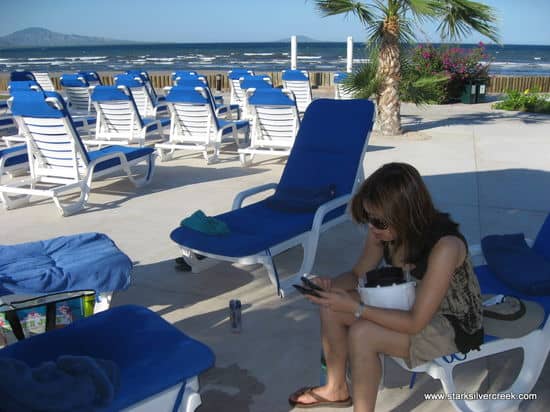 Loni Loreto BlackBerry poolside by the Inn at Loreto Bay with beautiful Sea of Cortez begging for attention in background Loni Loreto BlackBerry poolside by the Inn at Loreto Bay with beautiful Sea of Cortez begging for attention in background