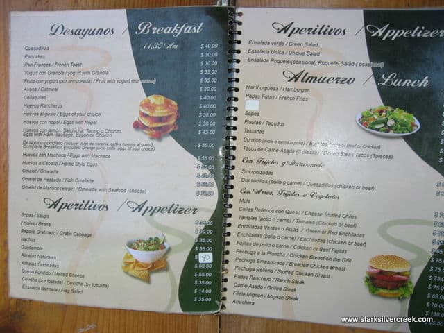 Menu for La Cascada Menu for La Cascada